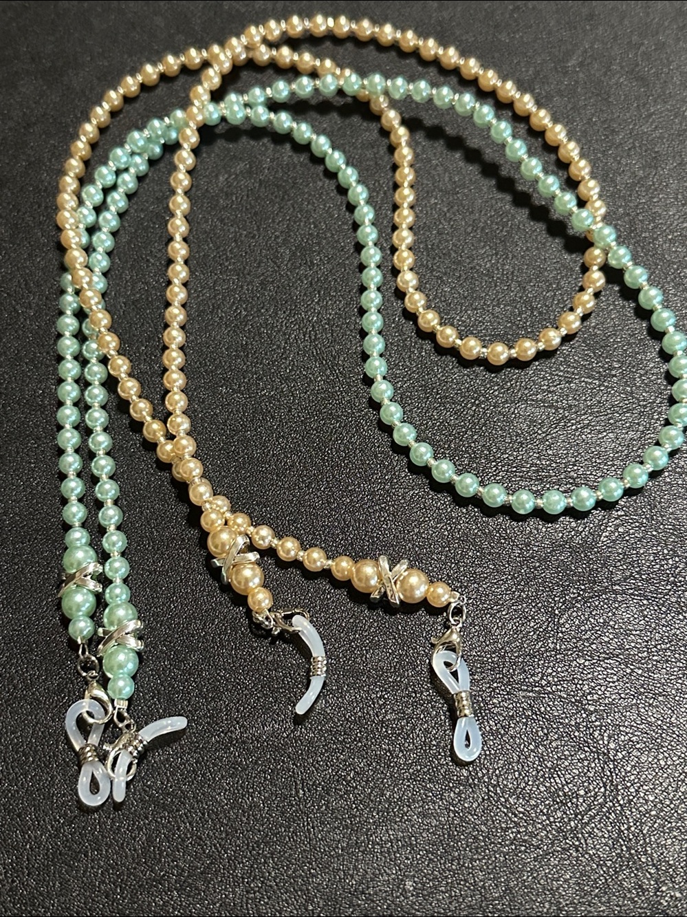 153.  Two Faux Pearl EyeGlass Holder Necklace